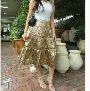 New York & Company Gold Leopard A-Line Skirt